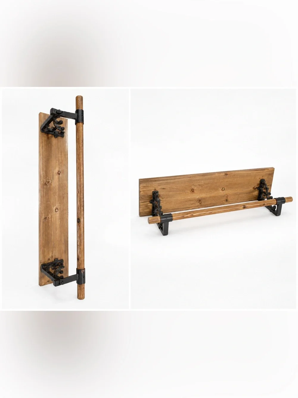 Rustic Brown Wood Wall Shelf with Black Metal Brackets